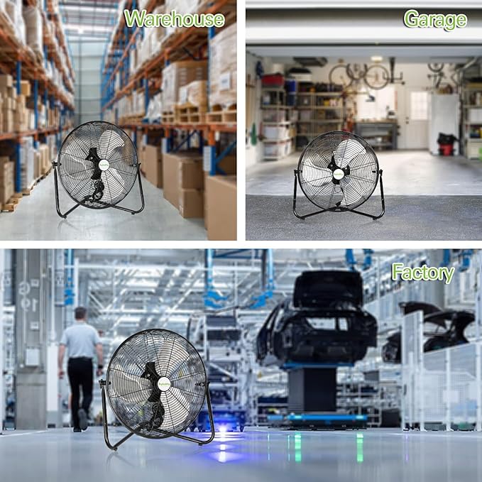 hykolity 20" High Velocity Floor Fan, 4600 CFM Heavy Duty Metal Wall Mount Fan with 3 Speeds, Industrial Shop Fan for Garage, Warehouse, and Commercial, UL Listed