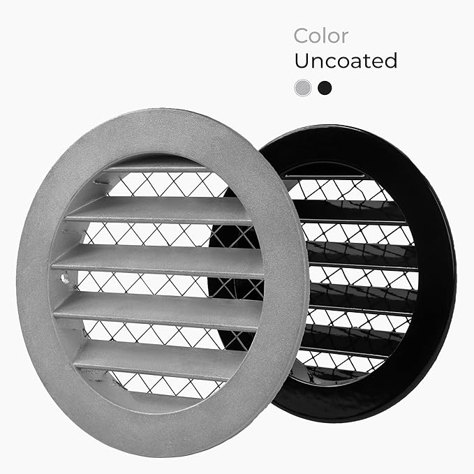 4"" Inch Round Aluminum Industrial Vent - Air Vent Louver - Soffit Grille Cover - Built-in Aluminum Screen - HVAC Ventilation, Uncoated