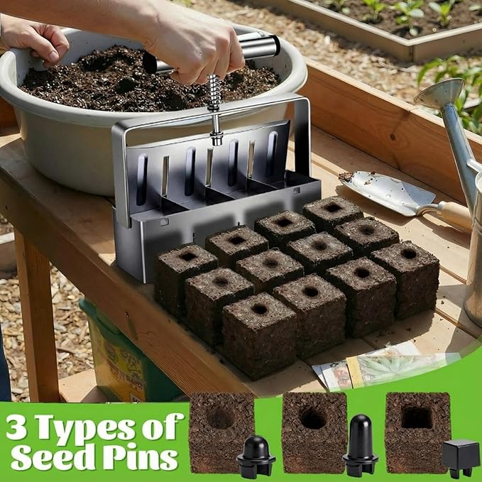4 Pack Soil Blockers 2 Inch 4 Cell Soil Block Maker with 3 Sizes Seed Pins Comfortable Handle Handheld Blocking Tools for Seeds Starting Grow Seedling Cuttings Greenhouses Garden Outdoor