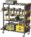 WALMANN 4-Tier Rolling Power Tool Storage Cart, Large Drill Organizer with Slots for 12 Drills, Floor Standing Cordless Tool Rack with Wheels for Garage & Workshop