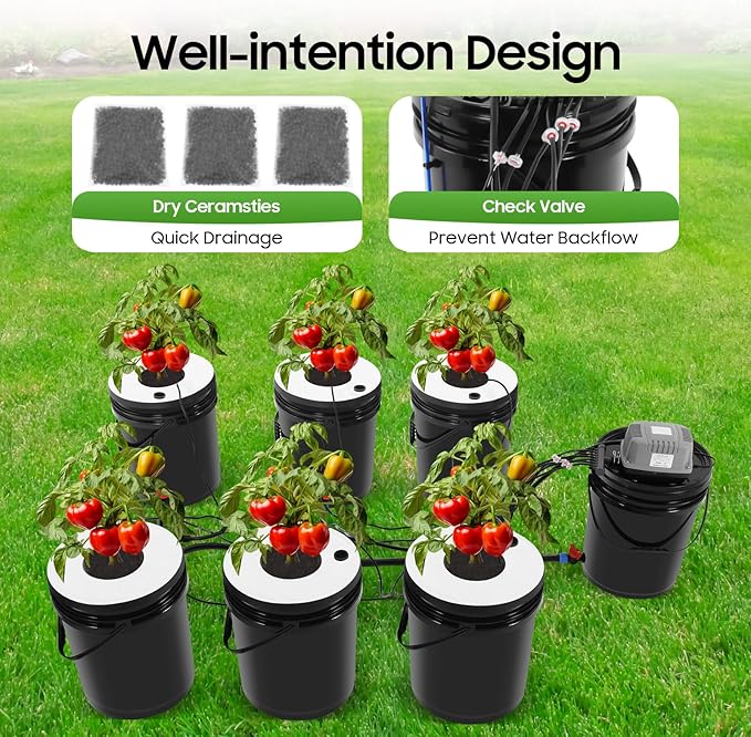 6 Bucket Hydroponic System Kit, Dwc Hydroponic System Kit with Drip Irrigation, 5.28Gal Capacity, 6.6Gal/Min Air Pump, Includes Air Pump Ideal for Vegetables and Indoor Growing