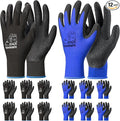 toolant Crinkle Latex Work Gloves Bulk, Rubber Coated Safety Work Gloves for Men and Women, 12 Pairs for Construction, Gardening, Warehouse (Black & Blue, X-Large)