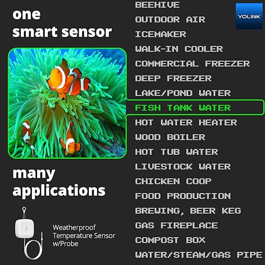 YoLink Weatherproof Fluid, Air, Surface Extreme High/Low Temperature Sensor with Probe, 1/4 Mile Long Range, YoLink Hub Required (Pack of 2)