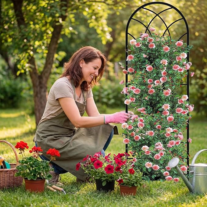 Garden Trellis for Climbing Plants, 6 Pack 75.6" Wx 64.6" H Rustproof Flower Trellis with Black Coating, Outdoor Climbing Rose Trellis Cucumbers Support for Courtyards Lawns (Square Grid, 6 Pieces)