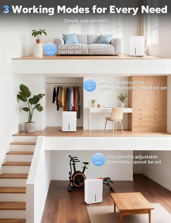 34 Pint Dehumidifier for Home up to 2500 Sq.Ft, Smart WiFi Dehumidifier with App & Voice Control, Dehumidifier with Drain Hose, Auto Defrost, 24H Timer, Quiet for Bedroom Basement Bathroom RV