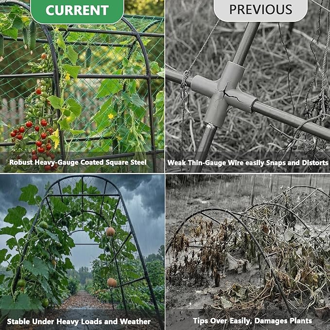 Large Garden Arch Trellis for Pumpkins, Extra Tall Heavy Duty Plant Trellis with Thick Plastic-Coated Steel Tubes, Easy-Connect Assembly, Includes Net, Ties & Gloves for Outdoor Vegetable Gardens