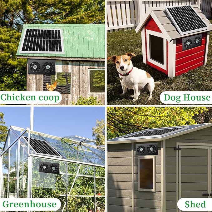 blessny 25W Solar 2 Fan Kit for Outdoor Greenhouse, Solar Powered Vent Exhaust Ventilation Fan for Chicken Coop, Shed Air Circulation, 14.7 Ft Long Cord with IP65 Weatherproof Rate