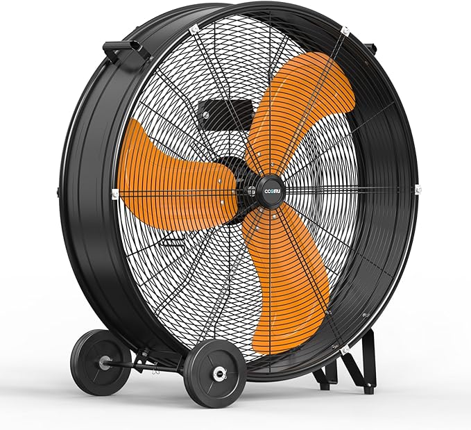 CCGIRU 30 Inch Industrial Drum Fan, 14000 CFM 3-Speed High Velocity Barrel Floor Fan, Heavy Duty for Warehouse, Workshops, Garage, Factory - UL Safety Listed