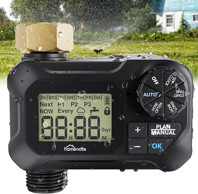 HOMENOTE Water Timer for Garden Hose, Programmable Sprinkler Timer with Rain Delay, Auto & Manual Watering for Misting System, Drip Irrigation, Lawn Sprinkler, Soaker Hose, 1 Outlet