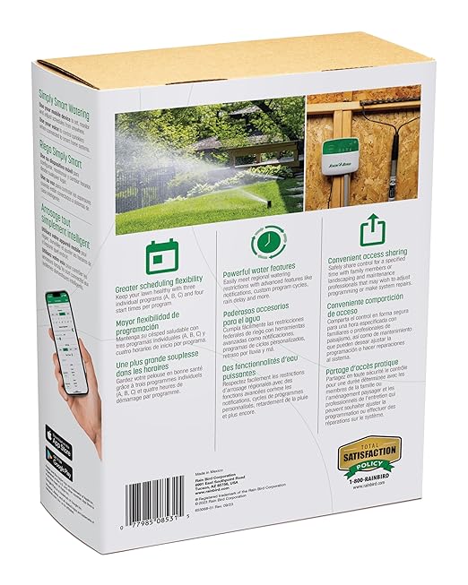 Rain Bird ARC6 App-Based Indoor Smart WiFi Irrigation Sprinkler Timer/Controller, 6-Zone/Station, EPA WaterSense Certified, Compatible with Alexa, Indoor 6-Station