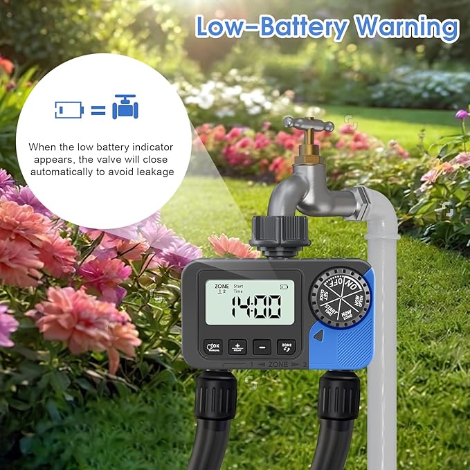 Sprinkler Timer Water Timer for Garden Hose, Sprinkler Timers 2 Zone, Smart Programmable Watering Timer with Auto/Manual/Rain Delay Modes