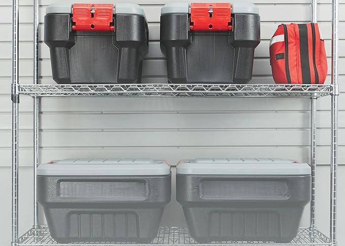 Heavy Duty 8 Gallon Lockable Storage Box, Durable Storage Bin with Matching Lid, Black