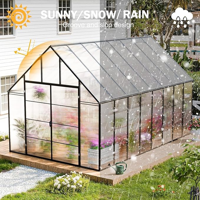 CDCASA 16.5x10.2 FT Greenhouse for Outdoors,Easy Assembly Large Polycarbonate Greenhouse Aluminum Greenhouses w/3 Vents Window, Swing Door, Garden Walk-in Green House