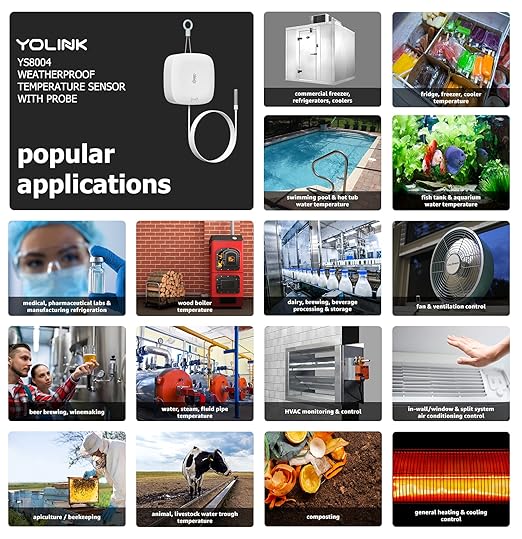 YoLink Weatherproof Fluid, Air, Surface Extreme High/Low Temperature Sensor with Probe, 1/4 Mile Long Range, YoLink Hub Required (Pack of 2)