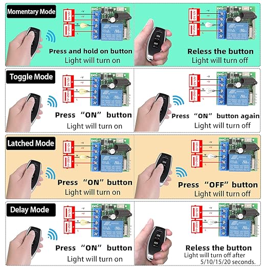 DieseRC 433Mhz Universal Wireless Remote Control Switch DC 12V 1CH RF Relay Receiver Module with 2 Transmitters, EV1527 Learning Code Remote Switch