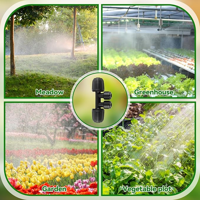 Kalolary 10PCS 5/16'' to 1/4'' Drip Irrigation Fittings,Push-to-Connect 4 Way Drip Irrigation Part Barbed Tee Connectors with 4PCS Plugs, Anti-Leak Locked Splitter Fitting for 5/16'' Irrigation Tubing