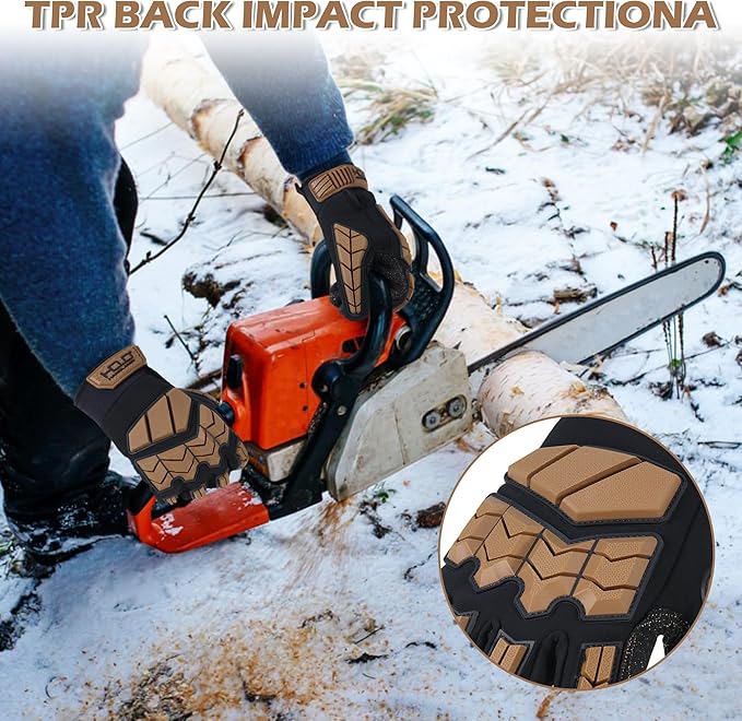 HANDLANDY HLDD Heavy Duty Work Gloves, TPR Protector Impact Gloves, Men Anti Vibration Mechanic Work Glove TouchScreen
