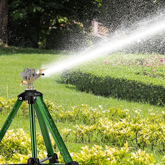 Pattiumo Sprinklers for Yard, 360° Tripod Sprinklers for Yard Large Area, 3/4" Connector Lawn Sprinkler, Adjustable Height 16-37”, Water Sprinkler for Lawn/Garden/Patio, 1Pack