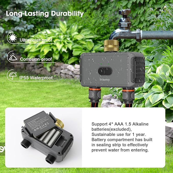 WiFi Water Timer for Garden Hose with Brass Inlet,Smart Hose Timer with WiFi Hub, APP & Voice Control,Up to 20 Watering Plans, 2-Zone Sprinkler Drip Irrigation System Controller for Yard Lawn Watering
