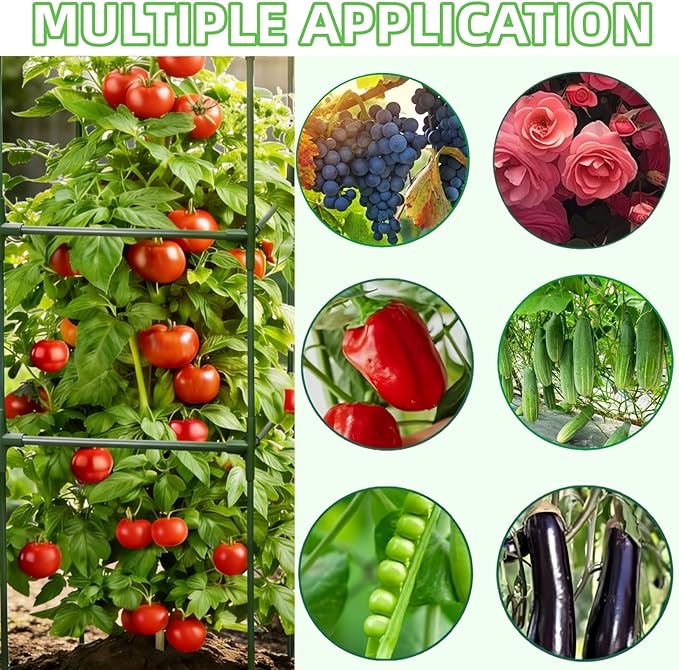 3 Pack Square Tomato Cages for Garden, 41 Inch Tall Heavy Duty Metal Tomato Plant Support Trellis, Adjustable Large Tomato Stakes for Outdoor Pots Climbing Plants, Vegetables, Cucumber
