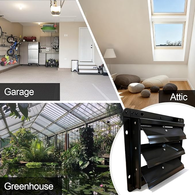 Galvanized Sheet Automatic Exhaust Louver Vent (Fan Blades and Motor Not Included) for Residential Attics, Workshops, Barns, Greenhouses (12inch)