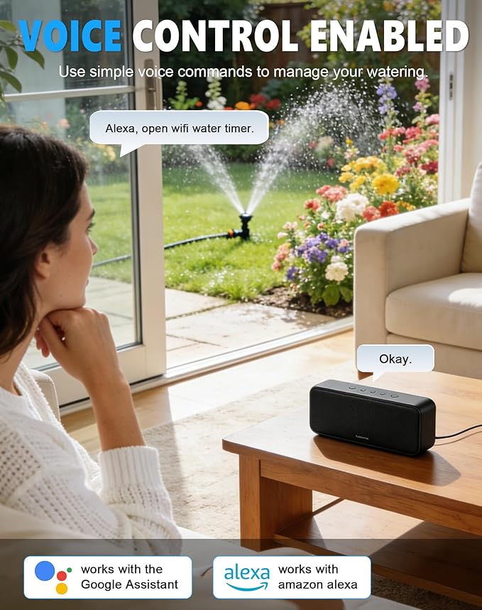 WiFi Sprinkler Timer, Smart Bluetooth Hose Timers, Water Timer for Garden Hose with APP, Digital Automatic Irrigation System Compatible with Alexa Google, for Outdoor Garden Lawn, 2 Outlet