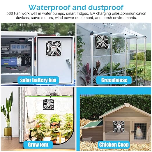 Wathai 120mm x 38mm 12V DC IP68 Waterproof Exhaust Fan, Dual Ball Bearing, 116 CFM, 3000 RPM, 6W, 2Pin for RV Refrigerator, Amplifier, Outdoor Equipment, Camper
