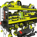 Spampur Power Tool Organizer, 15 Min Quick Assembly & Max 420lb Load by Heavy Duty Metal, 6 Slots for Cordless Drill with 4 Outlet Power Strip in Garage/Workshop/Suitable for Thanksgiving/Christmas