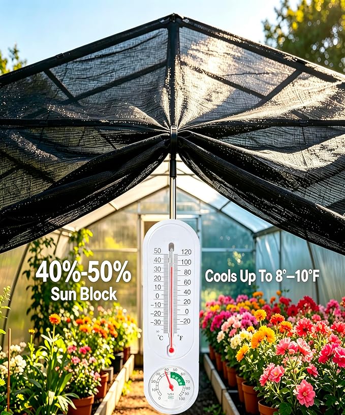 e.share Sun Shade Cloth, 40%-50% Sun Block Mesh Net, 6.5FT x 6FT Breathable Black Screen for Garden Greenhouse Patio Plants Vegetables Flowers