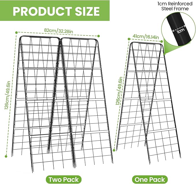 Garden Trellis for Cucumbers, 50 x 16 Inch Adjustable A-Frame Plant Support for Climbing Plants Outdoor, Vegetable, Flowers, Heavy Duty 1cm Metal Vegetable Trellis for Backyard, Raised Bed, Patio