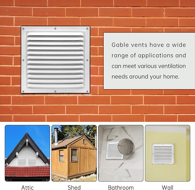 2Pcs Aluminum Gable Vents with Screen Mesh, 10x10 Inch Metal Wall Vents for Attic, Garage, Shed, and Exterior Doors, Square Louver Vent Grilles for Improved Ventilation