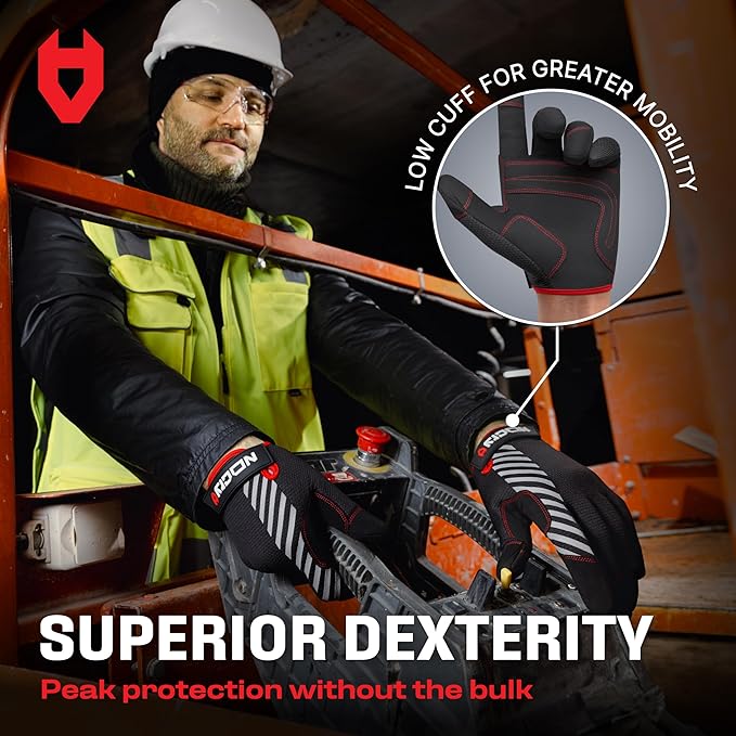 NoCry Utility Gloves for Men with Reinforced Fingers and Thumb Crotch; Double Stitched Palm and Touchscreen Tips; Breathable and Highly Flexible; — Ideal for Mechanics, Construction and Yard Work