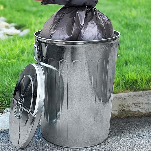 Plexon 20 Gallon Metal Trash Can with Lid Outdoor Large Trash Bin Galvanized Steel Garbage Can for Farm Garage Patio Ash Bucket Bird Seed Storage Can Heavy Duty Round Container