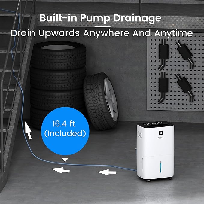Yaufey 150 Pints Dehumidifier with Pump for Home, Basement and Large Room up to 7000 Sq. Ft., With Drain Hose, Timer, Intelligent Humidity Control and Large Water Tank