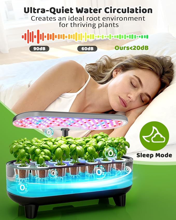 Growell Hydroponics Growing System Kit, 16 Pods, Vertical 8L Indoor Gardening System for Herb Vegetable Fruit, Hydro Garden with LED Grow Light, Smart Water Circulation, 3 Light Modes & 2 Timer, Gray