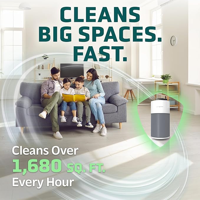GermGuardian AirSafe XL Smart Air Purifier for Home 360° True HEPA Filter, WiFi and App Enabled, Air Quality Monitor, Large Rooms Up to 1680 Sq Ft, For Smoke, Dust, Pet Dander, Gray/White, AP3250