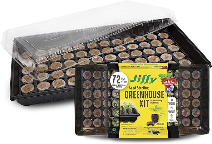 Jiffy Plant Germination Tray Kit - High Germination Rate, Bonus SUPERthrive - 72 Cell, 4 Pack - Plastic