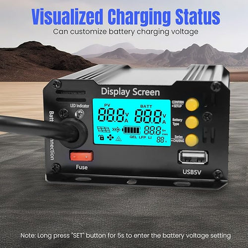 1000W SmartSolar MPPT Boost 24V/36V/48V/60V/72V MPPT Solar Charge Controller LCD Display Solar Panel Regulator for Sealed Flooded AGM Gel LFP User Batteries, Ideal for Golf Carts Electric Vehicles RVs