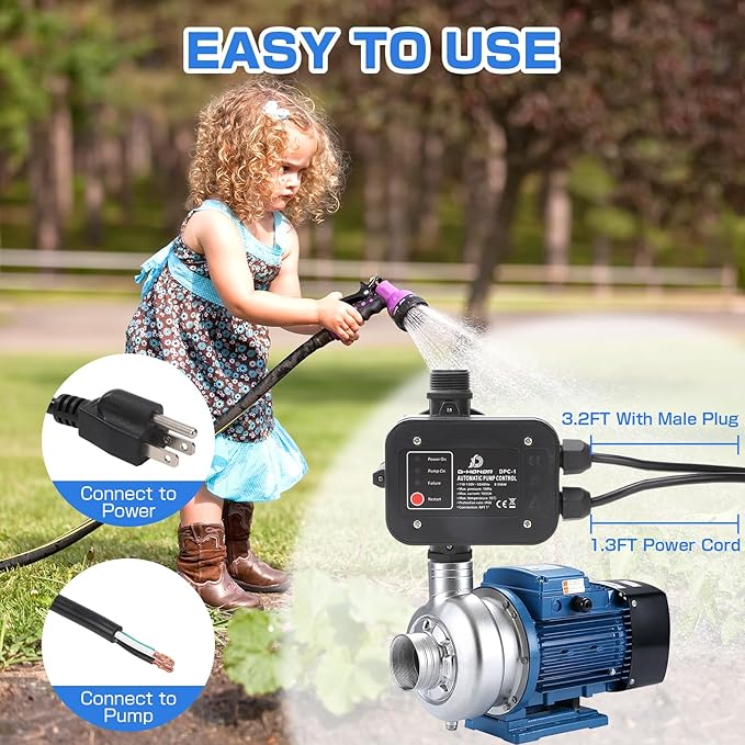 D-HONOR Water Pump Pressure Controller, 110V 50/60HZ Automatic Electronic Switch, Pressure Adjustable Range 1.5-2.5bar, Ideal for Various Water Pump Types