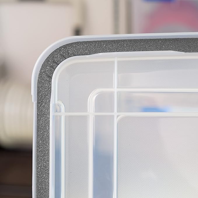 IRIS USA 156 Qt Storage Box with Gasket Seal Lid, BPA-Free, Made in USA - Heavy Duty Moving Containers with Tight Latch, Weather Proof Tote Bin, WEATHERPRO - Clear/Black