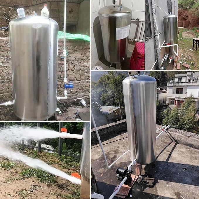 15 26 42 52 66 80 105 132 185 Gallon Well Pressure Tank,Vertical Stainless Steel Water Pressure Tank,Floor Standing Vertical Water Storage Container, For Tap Water Pressurization(300L/79.3Gal(155x50cm