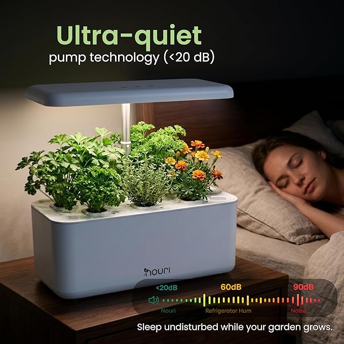 Nouri Hydroponics Growing System, 7 pod Smart Indoor Herb Garden Kit with LED Grow Lights, Hydroponic Herb Garden Indoor for Plant Lovers, Gardeners, Kitchen, Lettuce Seeds Included