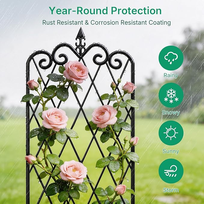AMAGABELI GARDEN & HOME 4 Pack 47” x 16” Garden Trellis for Climbing Plants Outdoor Metal Garden Fencing Decorative Plant Trellis Vegetables and Rose Trellis for Ivy Cucumbers Black