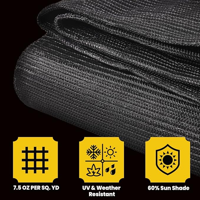 Core Tarps 60% Black Shade Cloth with Grommets - 20 X 40 FT Heavy Duty Mesh Tarp - Sun Shade Cloth for Garden Vegetables Plants Greenhouse Outdoors Backyard Fences Dump Trucks Patio Mesh Shade Tarp