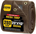 Core Tarps 60% Brown Shade Cloth with Grommets - 20 X 40 FT Heavy Duty Mesh Tarp - Sun Shade Cloth for Garden Vegetables Plants Greenhouse Outdoors Backyard Fences Dump Trucks Patio Mesh Shade Tarp