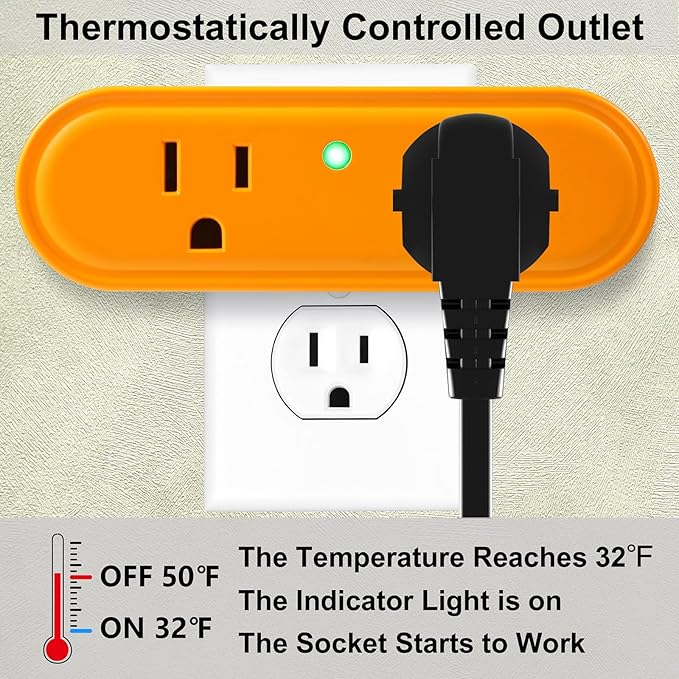 Thermostatically Controlled Outlet: Automatically Turn on Below 32℉, Turn Off Above 47℉ Unnecessary to Turn Off Power Manually in Cold Winter Cube 3 Pack (Aurantium)