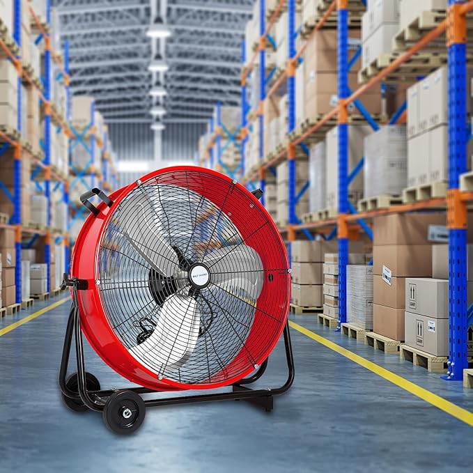 BILT HARD 24" Heavy Duty Industrial Drum Fan, 8100 CFM High Velocity Drum Fan with 3-Speed Control, Metal Shop Fan for Warehouse, Garage, Workshop, Basement and Factory