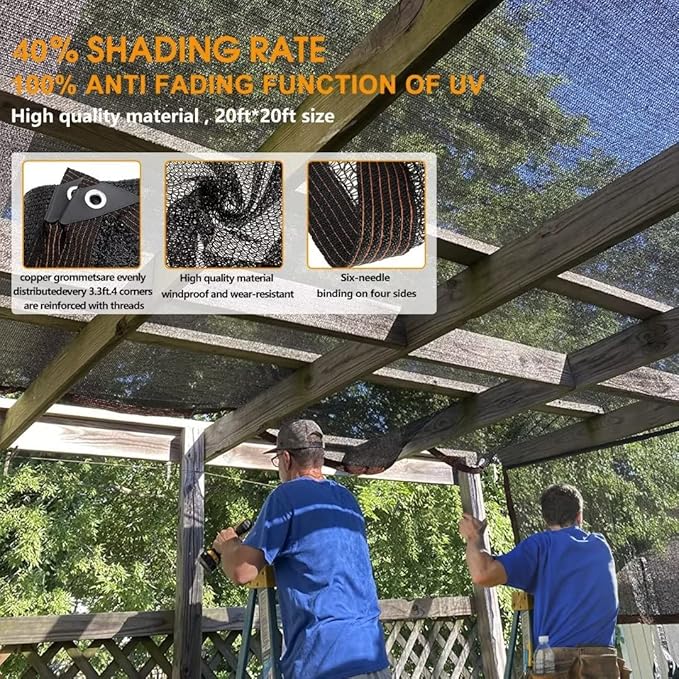 Shade Cloth for Garden Plants,10'x10' Shade Neting,40% Shade Cover for Plants Greenhouse Outdoor Pergola Lawn Sun Shade Cloths for Kennel Chicken Coop Easier to Hang Shade Net Cover