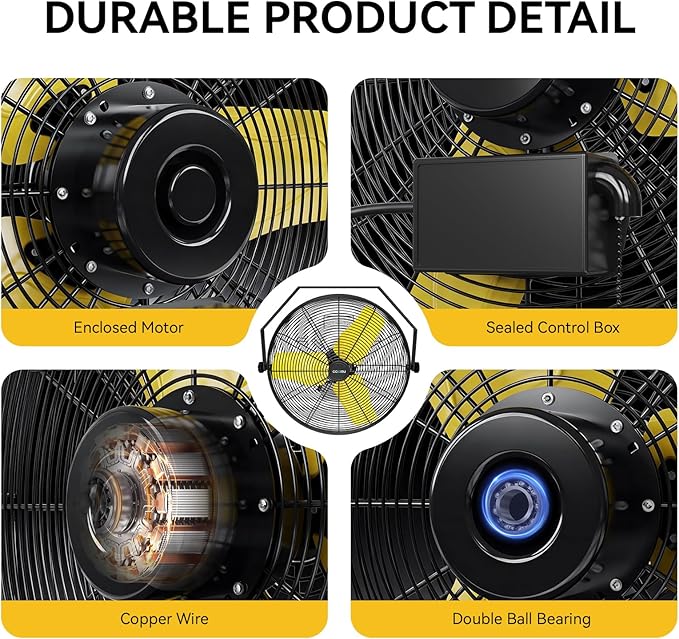 CCGIRU 9200 CFM 24" Industrial Wall Mount Fans, High Velocity 2-Speed Professional Metal Fan, Heavy Duty Barn Wall Fan for Garage, Commercial, Warehouse, Greenhouse, UL Listed