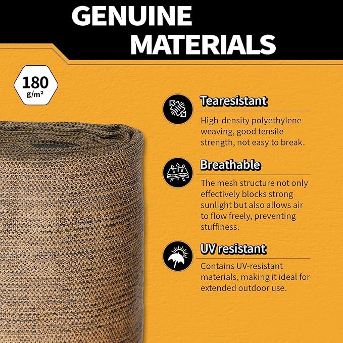 90% Sun Shade Cloth with Grommets 6x8 FT, 180GSM Heavy-Duty HDPE Mesh Tarp with Reinforced Edges & Rustproof Grommets, UV Block Shade Cover for Pergola, Patio, Garden, Greenhouse, Chicken Coop